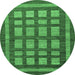 Round Machine Washable Checkered Emerald Green Modern Area Rugs, wshabs203emgrn