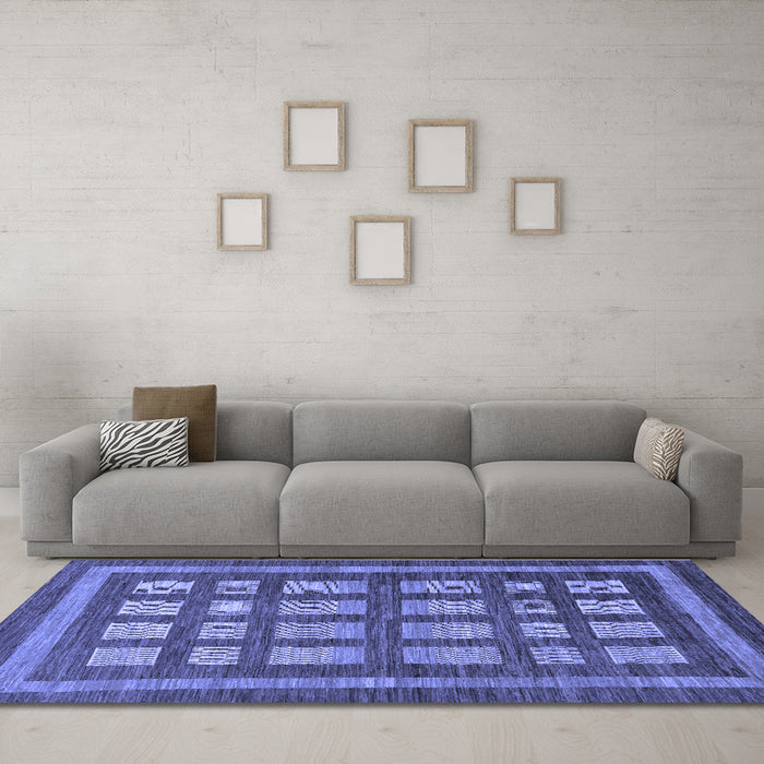Machine Washable Checkered Blue Modern Rug in a Living Room, wshabs203blu