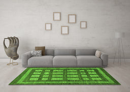 Machine Washable Checkered Green Modern Area Rugs in a Living Room,, wshabs203grn