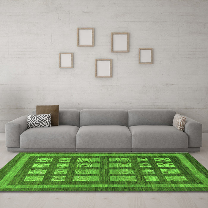 Machine Washable Checkered Green Modern Area Rugs in a Living Room,, wshabs203grn