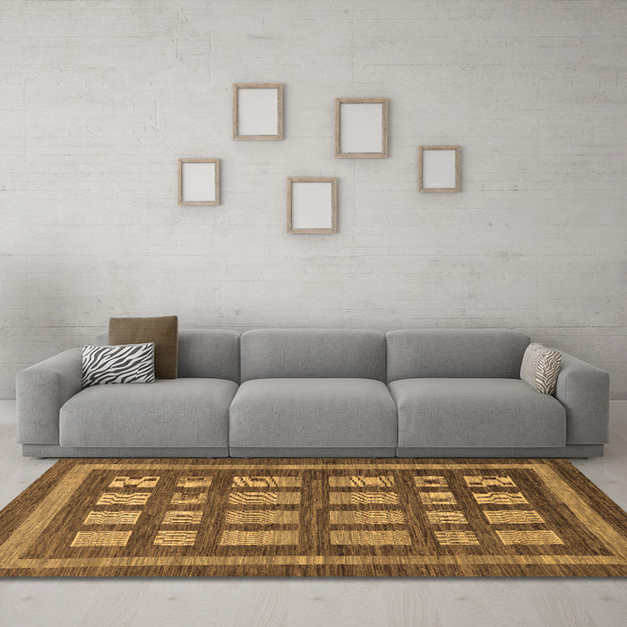 Machine Washable Checkered Brown Modern Rug in a Living Room,, wshabs203brn