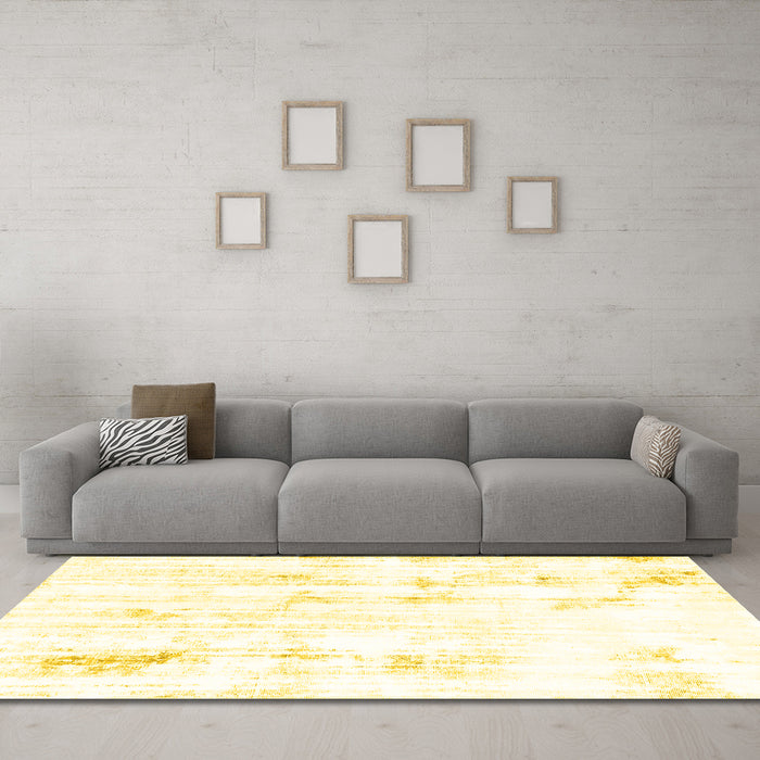 Machine Washable Solid Yellow Modern Rug in a Living Room, wshabs2040yw