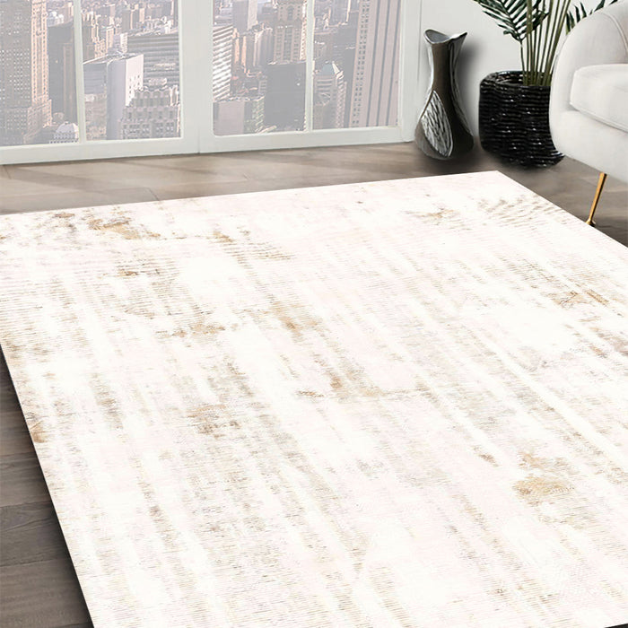 Abstract Floral White Beige Solid Rug in Family Room, abs2040