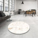 Round Machine Washable Abstract FloralWhite Beige Rug in a Office, wshabs2040