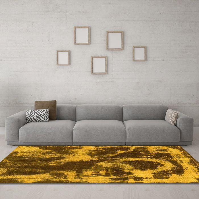Machine Washable Abstract Yellow Modern Rug in a Living Room, wshabs2041yw