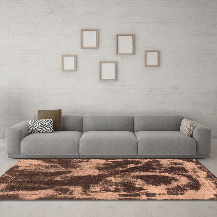 Machine Washable Abstract Brown Modern Rug in a Living Room,, wshabs2041brn