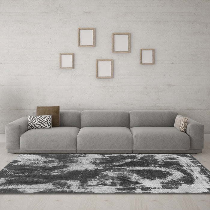 Machine Washable Abstract Gray Modern Rug in a Living Room,, wshabs2041gry