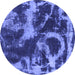 Round Machine Washable Abstract Blue Modern Rug, wshabs2041blu