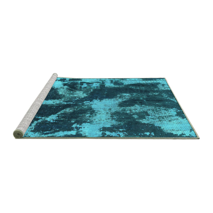 Sideview of Machine Washable Abstract Turquoise Modern Area Rugs, wshabs2041turq