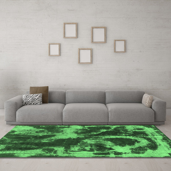 Machine Washable Abstract Emerald Green Modern Area Rugs in a Living Room,, wshabs2041emgrn