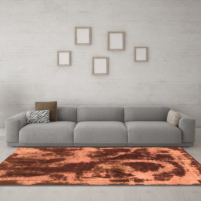 Machine Washable Abstract Orange Modern Area Rugs in a Living Room, wshabs2041org