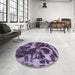 Round Machine Washable Abstract Purple Haze Purple Rug in a Office, wshabs2041