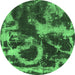 Round Machine Washable Abstract Emerald Green Modern Area Rugs, wshabs2041emgrn