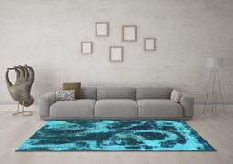 Machine Washable Abstract Turquoise Modern Area Rugs in a Living Room,, wshabs2041turq