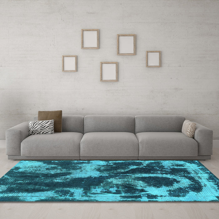 Machine Washable Abstract Turquoise Modern Area Rugs in a Living Room,, wshabs2041turq