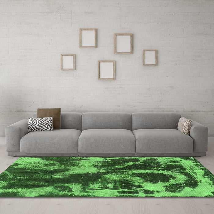 Machine Washable Abstract Green Modern Area Rugs in a Living Room,, wshabs2041grn