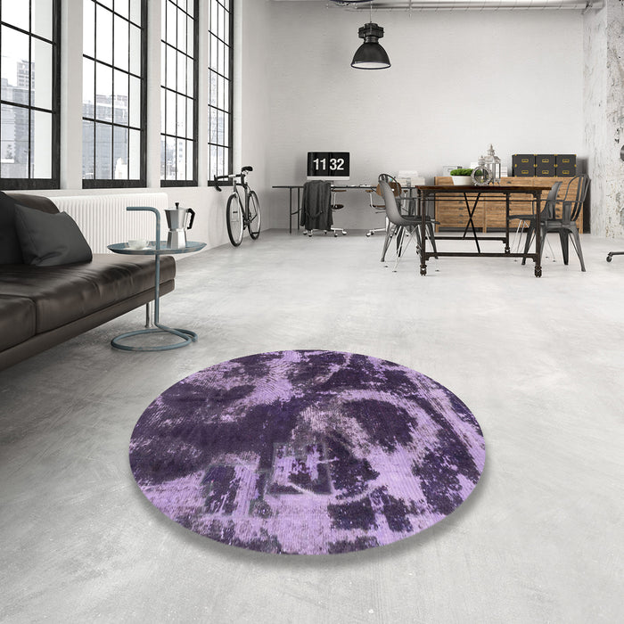 Round Abstract Purple Modern Rug in a Office, abs2041