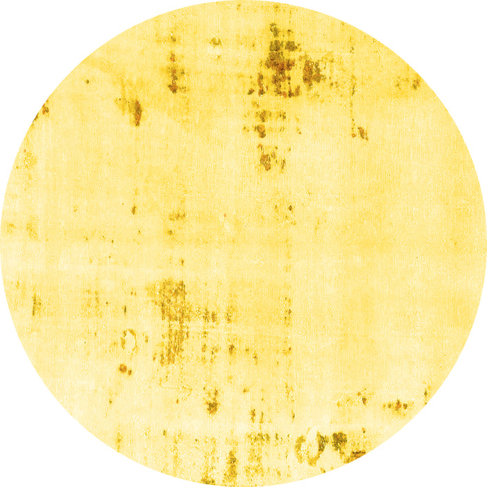Round Machine Washable Solid Yellow Modern Rug, wshabs2042yw