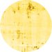 Round Machine Washable Solid Yellow Modern Rug, wshabs2042yw