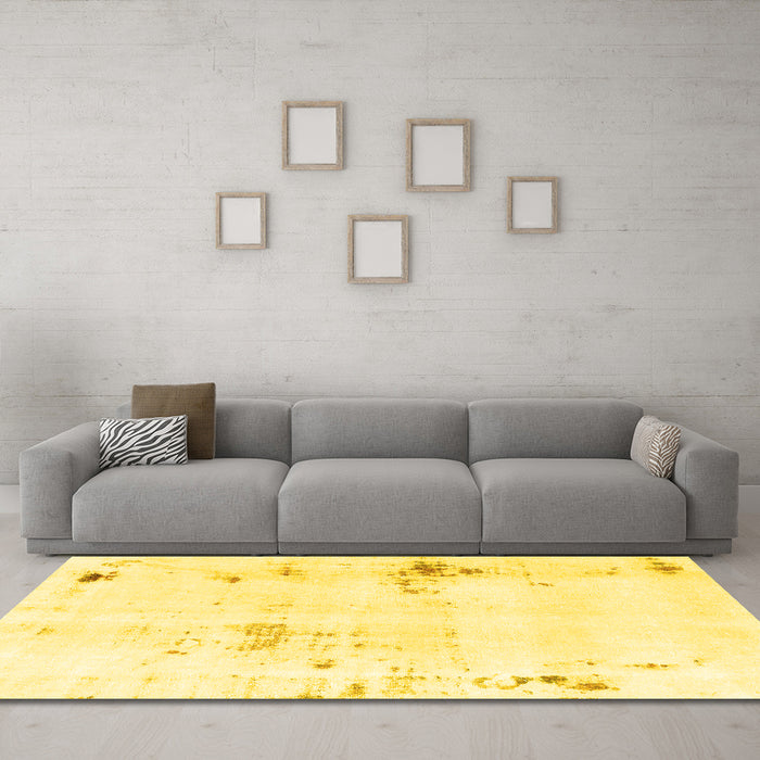 Machine Washable Solid Yellow Modern Rug in a Living Room, wshabs2042yw