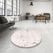 Round Machine Washable Abstract Light Rose Pink Rug in a Office, wshabs2042