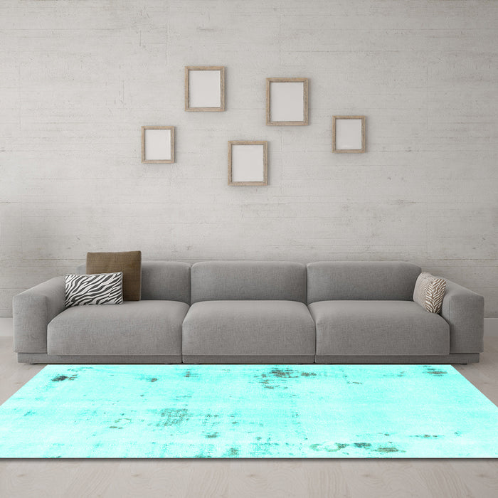 Machine Washable Solid Turquoise Modern Area Rugs in a Living Room,, wshabs2042turq