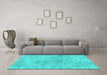 Machine Washable Abstract Turquoise Modern Area Rugs in a Living Room,, wshabs2043turq