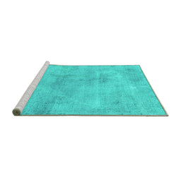 Sideview of Machine Washable Abstract Turquoise Modern Area Rugs, wshabs2043turq
