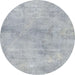 Round Machine Washable Abstract Metallic Silver Gray Rug, wshabs2043