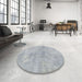 Round Abstract Metallic Silver Gray Modern Rug in a Office, abs2043