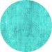 Round Abstract Turquoise Modern Rug, abs2043turq