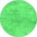 Round Machine Washable Abstract Green Modern Area Rugs, wshabs2043grn