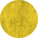 Round Abstract Yellow Modern Rug, abs2043yw