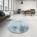 Round Machine Washable Abstract Columbia Blue Rug in a Office, wshabs2044