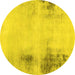 Round Abstract Yellow Modern Rug, abs2044yw