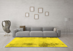 Machine Washable Abstract Yellow Modern Rug in a Living Room, wshabs2044yw
