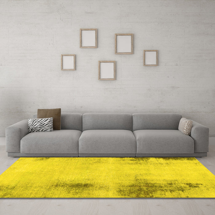 Machine Washable Abstract Yellow Modern Rug in a Living Room, wshabs2044yw