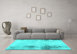 Machine Washable Abstract Turquoise Modern Area Rugs in a Living Room,, wshabs2044turq