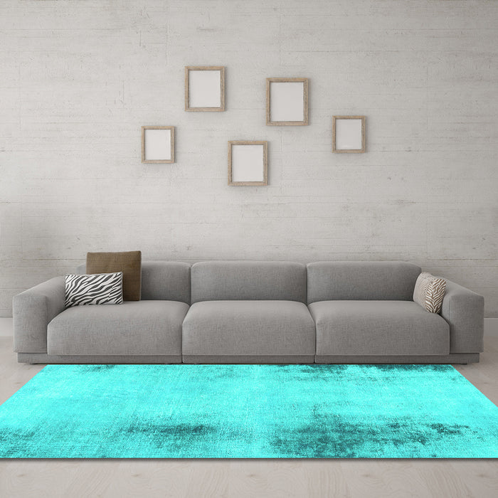 Machine Washable Abstract Turquoise Modern Area Rugs in a Living Room,, wshabs2044turq