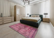 Machine Washable Abstract Blush Red Pink Rug in a Bedroom, wshabs2045