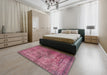 Abstract Blush Red Pink Oriental Rug in a Bedroom, abs2045