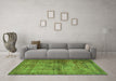 Machine Washable Oriental Green Traditional Area Rugs in a Living Room,, wshabs2045grn