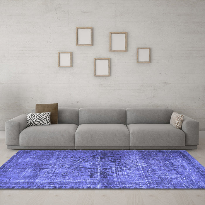 Machine Washable Oriental Blue Traditional Rug in a Living Room, wshabs2045blu