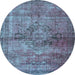 Round Oriental Light Blue Traditional Rug, abs2045lblu