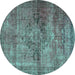 Round Oriental Turquoise Traditional Rug, abs2045turq