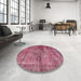 Round Abstract Blush Red Pink Oriental Rug in a Office, abs2045