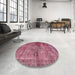 Round Machine Washable Abstract Blush Red Pink Rug in a Office, wshabs2045