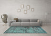 Machine Washable Oriental Turquoise Traditional Area Rugs in a Living Room,, wshabs2045turq