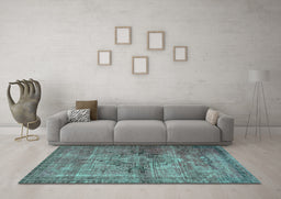 Machine Washable Oriental Turquoise Traditional Area Rugs in a Living Room,, wshabs2045turq