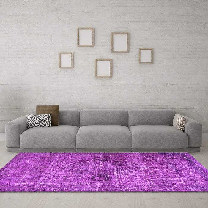 Machine Washable Oriental Purple Traditional Area Rugs in a Living Room, wshabs2045pur